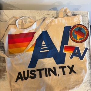 Aviator Nation Austin TX Multicolor tote bag with Logo Stickers